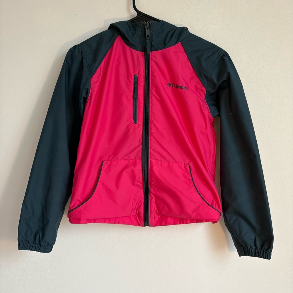 Columbia Girls Hooded Windbreaker Jacker Size 10-12 Youth Pink Great Condition
